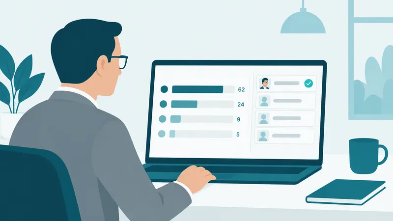 Un portátil con el resultado en barras y un registro con el avatar de Andrés y una marca de verificación